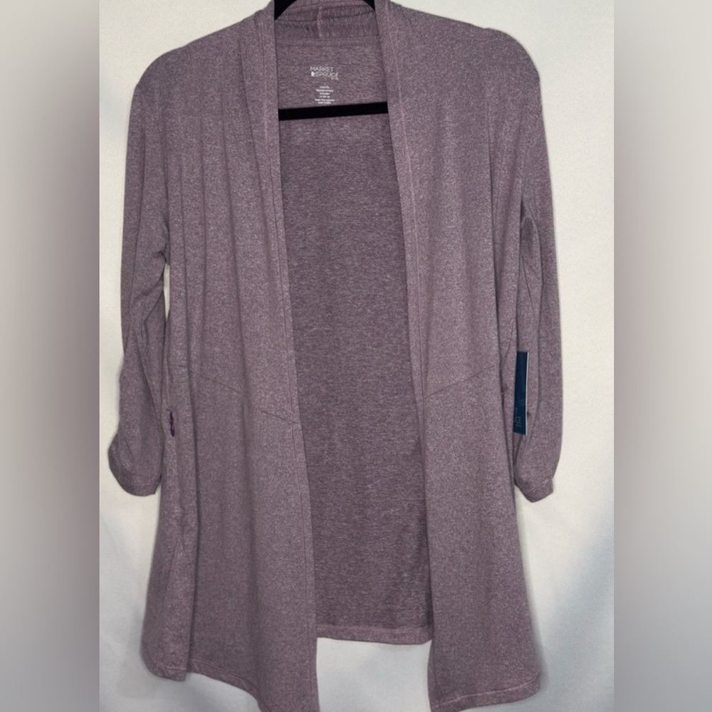 Market & Spruce Active Purple Open Cardigan with Zipper Pockets Size Small NWT